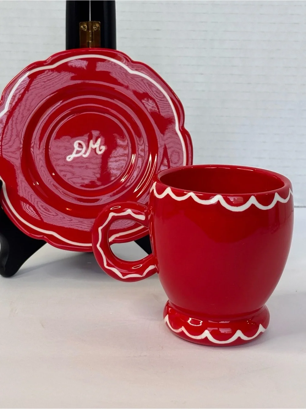 Damson Madder X Anthropologie Hand Painted Espresso Cup & Saucer Red & White NWT
